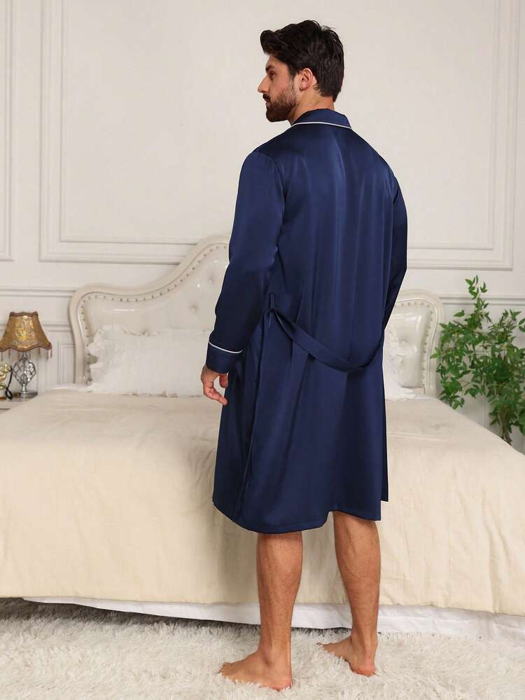 Blue Long Robe & Shorts Men's Loungewear Set, Spring/Summer