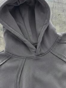 EASEVO Plus Size Men's Casual Patchwork Contrast Color Hoodie Sweatshirt - Light Grey - View 4