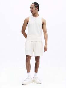 SUMWON Cream Textured Ribbed Tank Top With Matching Drawstring Shorts Summer Co-Ord Set Sleeveless Casual Outfit - Apricot - View 8