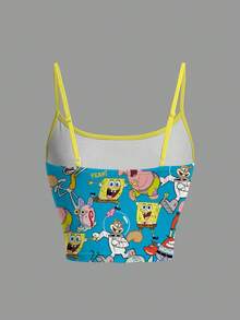 SpongeBob SquarePants | SHEIN Áo hai dây nữ in chữ và hoạt hình, kiểu dáng thường ngày. - trắng - Xem 2