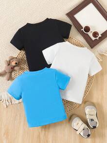 SHEIN 3pcs Toddler Casual Dinosaur Pattern Knit Set, Short Sleeve T-Shirt, Spring/Summer - Multicolor - View 2