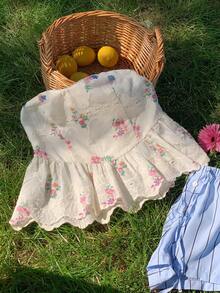 Comfortcana 女士夏季沙滩度假碎花刺绣荷叶边露背吊带上衣 - 彩色 - 查看 3