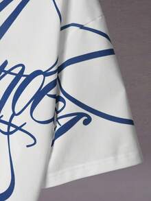 STYNVO Áo thun nam màu trắng dáng rộng, vai rớt, in chữ, phong cách thường ngày, thích hợp cho kỳ nghỉ và đi làm, mùa hè. - trắng - Xem 6