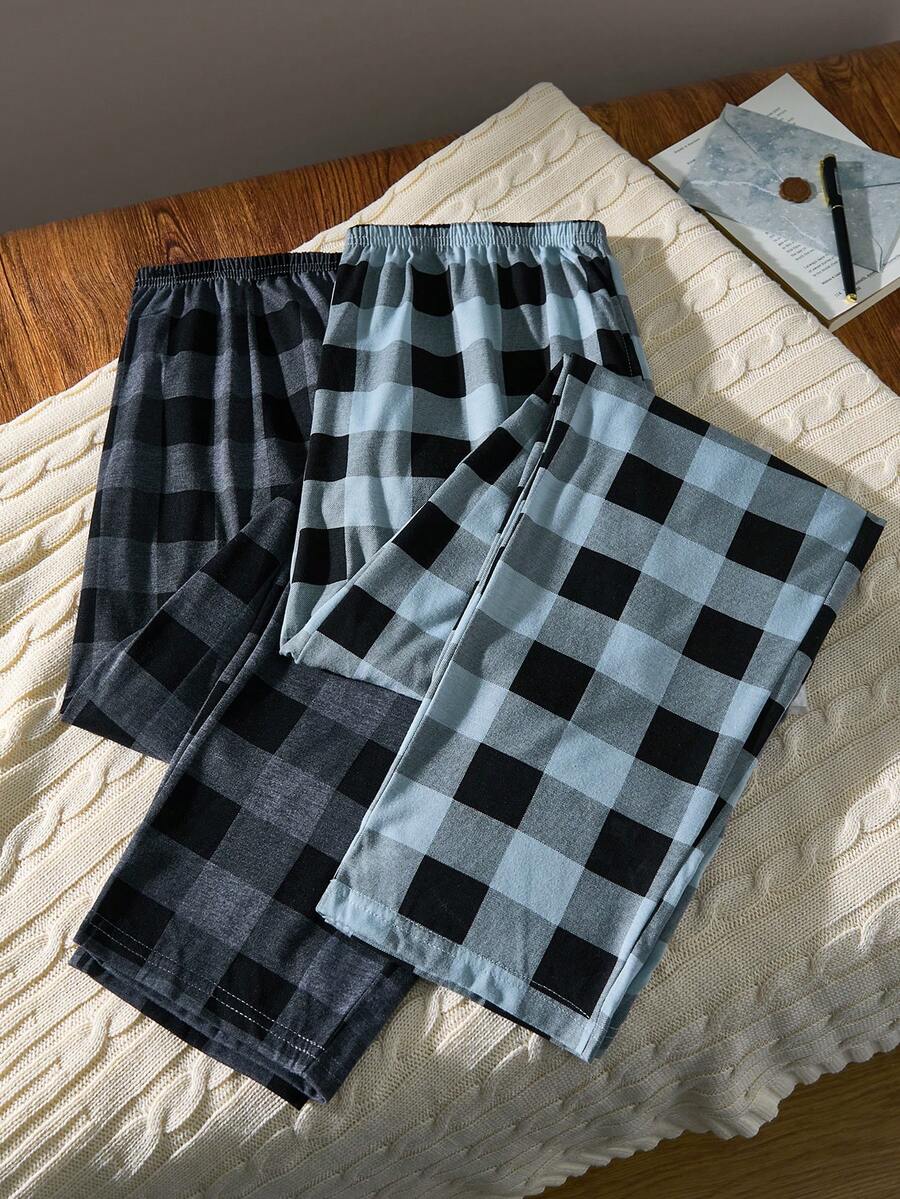 SHEIN 2条男士格子印花家居服裤子 - 彩色 - 查看 1