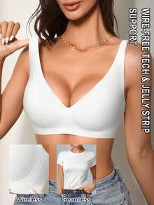 SHEIN 1 chiếc áo ngực nữ đơn giản, thoải mái, màu trơn, không đường may, chất liệu gel dẻo, không gọng, có đệm mút, có thể tháo rời. - trắng - Xem 6