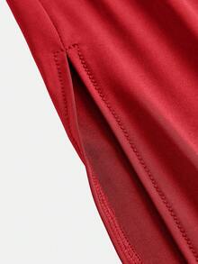 SHEIN Girlism 少女红色针织不对称肩部褶皱腰部简约优雅休闲修身连衣裙，适合情人节穿着 - 紅色 - 查看 4