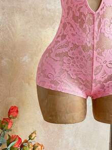 Soleia Bộ jumpsuit ren phối nhiều mảnh gợi cảm, buộc dây cổ, hở lưng dành cho nữ, thích hợp cho hẹn hò và tiệc tùng. - Hồng - Xem 4