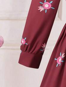 Gaun Abaya Jalabiya, Ringan & Serbaguna untuk Musim Semi/Panas, Cocok untuk Acara Santai dan Pertemuan Keluarga, Desain Sederhana - Burgundy - View 4