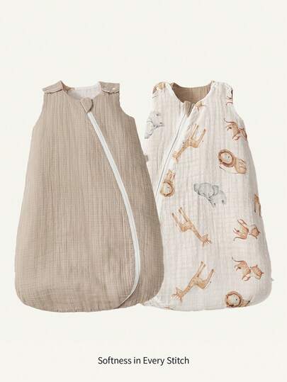 Cozy Pixies 1 Baby Sleeping Bag, Double-Sided Coffee Lion Deer Party Print Pattern, Soft And Comfortable, Suitable For Newborns, Certified By Oeko-Tex