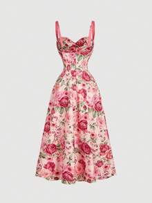 SHEIN MOD 女士印花收腰优雅中长吊带裙 - 彩色 - 查看 2