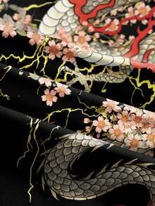 ROMWE Avant Music Festival Dark Punk Tiger & Dragon Sakura Print Wide Leg Pants For Women - Black - View 4