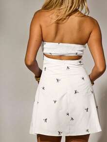 Aralina Women's Autumn/Winter/Summer Casual Boho Y2K Embroidered Cute And Sexy Floral Strapless Mini Dress With Open Back Perfect Going Out Dress And Country Concert Outfit And Church Outfit - White - View 2