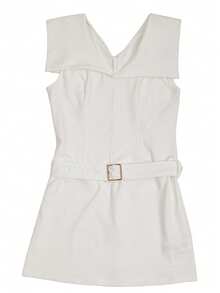 Balvessa Women's Elegant Solid Color V-Neck Sleeveless Mini Dress - White - View 6