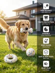 PETSIN 1 Quả bóng đồ chơi cho thú cưng - Đủ chắc chắn để chịu được lực cắn mà không làm vỡ hạt bỏng ngô. Chó có thể gặm xương và thưởng thức bánh rán. Đồ chơi cho thú cưng. - trắng - Xem 2