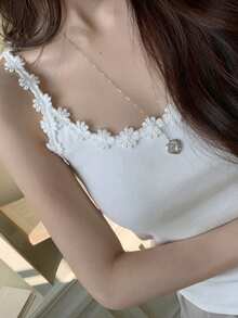 DAZY 夏季女士甜美撞色蕾丝吊带背心 - 白色 - 查看 1