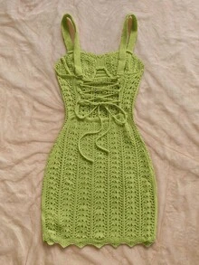 Soleia Women's Vacation Knit Textured Fabric Ocean Shell Mini Dress, Sexy Party Date Beach Holiday Summer Outfit, Suitable For Holiday Date, Afternoon Tea, Wedding Season, Beach Cruise Vacation, City Road Trip Vacation, Boho Vacation, Music Festival - Green - View 2