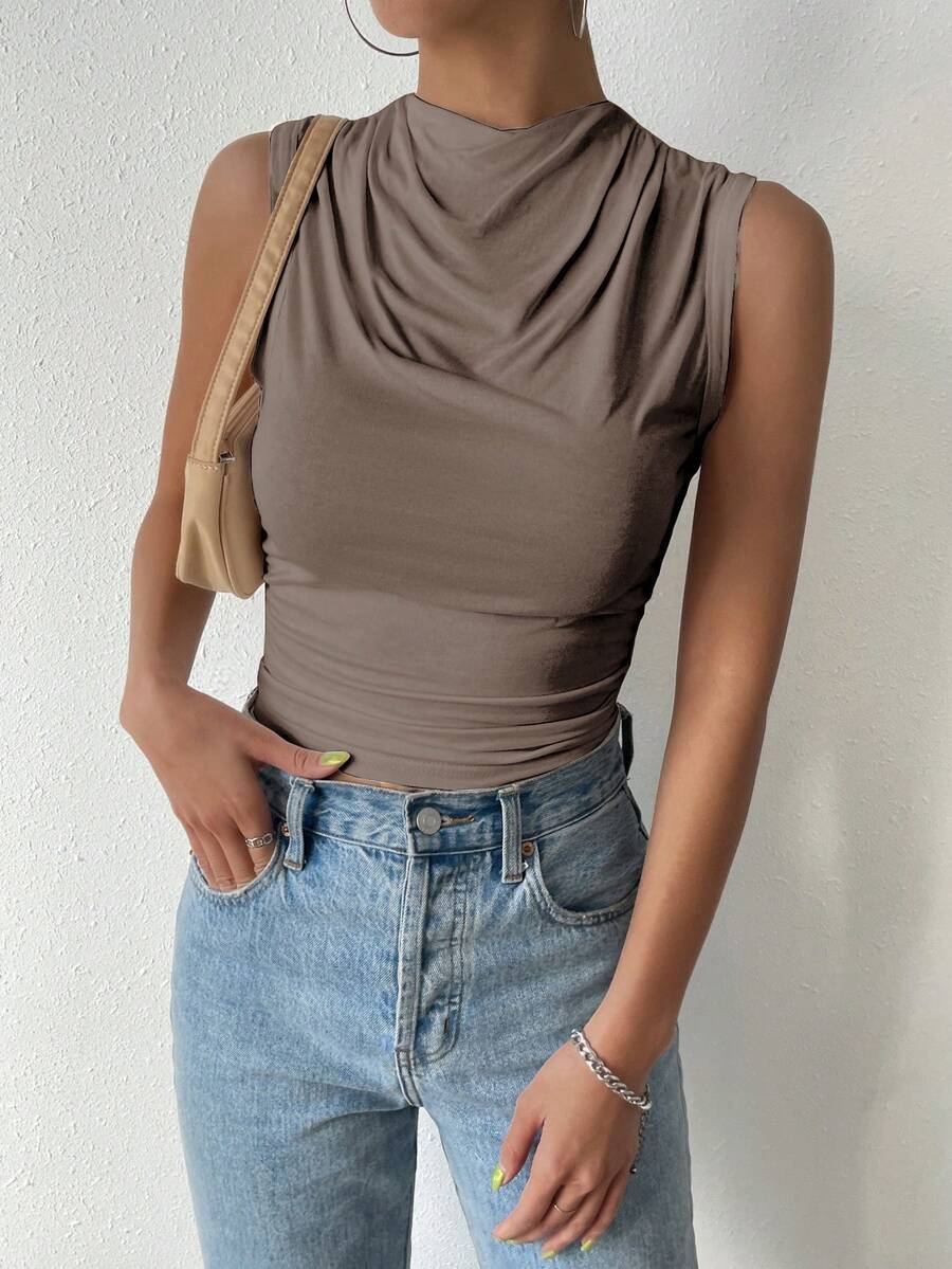 Firerie St Patrick Solid Ruched Tank Top - Coffee Brown - View 1