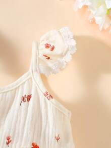 Newborn Baby Girl Cute Printed Strap Dress - White - View 7