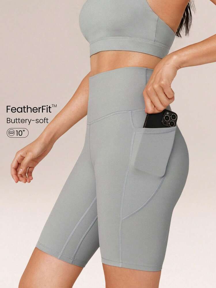10" FeatherFit™ Flex Biker Shorts With Side Pockets Low Impact Yoga Pilates Daily