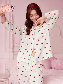 2pcs/Set Women Floral Print Long Sleeve Pajama Set, Sleepwear & Loungewear - Multicolor - View 5