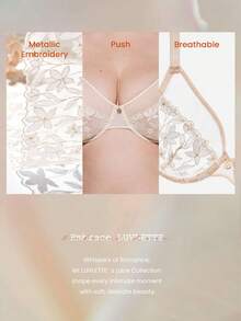 LUVLETTE Plus Woman Lingerie Full Coverage Pushup & Breathable Underwire Sexy Unlined Embroidered Lace Gold Beige Mesh & Lace Bra Minimizer Bra - Apricot - View 13