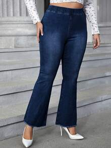 EMERY ROSE Quần jeans ống loe dáng rộng thoải mái, đa năng dành cho nữ cỡ lớn, thích hợp mặc hàng ngày. - Rửa tối - Xem 5