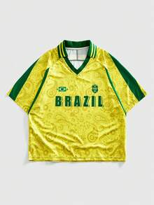 ROMWE MEN Men's Casual Cashew Flower Print Short Sleeve T-Shirt, Summer - Yellow - View 1