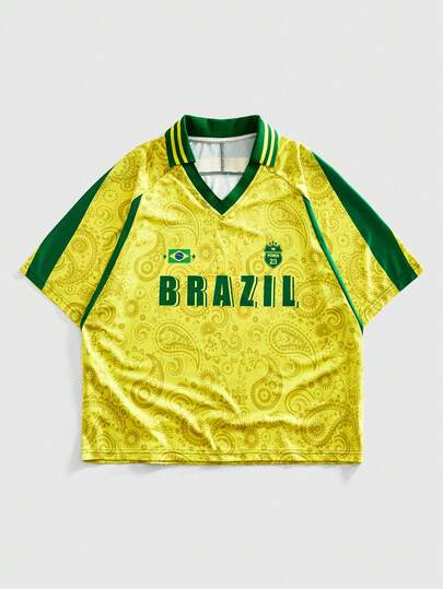 ROMWE MEN Men's Casual Cashew Flower Print Short Sleeve T-Shirt, Summer