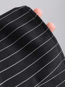 Sweetra Minimalist Casual Black Striped Fitted Asymmetric Shoulder Blazer Vest Paired With A-Line Box Pleat Skirt Women's Suit 2-Piece Set - Black and White - View 7