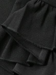 FRIFUL 女士方领蕾丝拼接蝴蝶结腰带A字长连衣裙，甜美夏日风连衣裙 - 黑色 - 查看 3