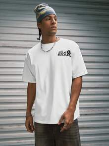 Modcrash 男士休闲时尚街头印花落肩宽松透气短袖T恤，夏季 - 白色 - 查看 4