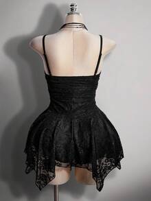 SHEIN ICON 大码女士蕾丝荷叶边优雅修身鸡尾酒会礼服 - 黑色 - 查看 2