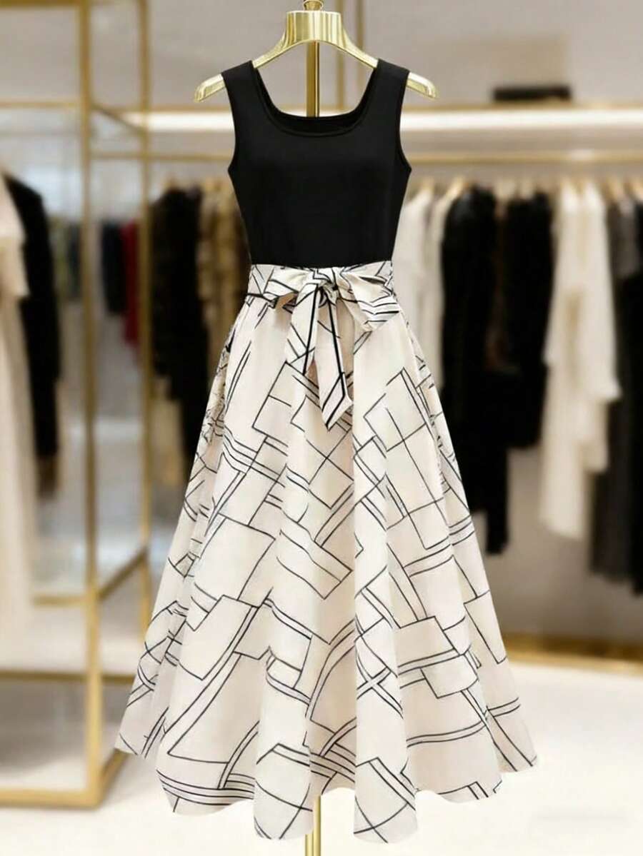 GlowEve Women's Geometric Print A-Line Skirt, Suitable For Commuting In Summer - Multicolor - View 1