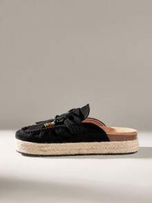 Solecia 女士系带休闲一脚蹬凉鞋，波西米亚风格，适合日常穿着 - 黑色 - 查看 3