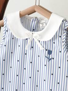 Young Girl Polka Dot & Striped Print Sleeveless Ruffle Hem Dress - Multicolor - View 4