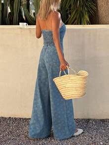 DAZY Women's Casual Denim Camisole Top And Pants Set, Blue Textured, Summer - Blue - View 2