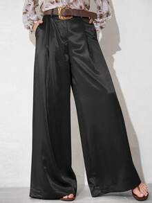 Aveloria Modichic Women's Elegant Loose Fit Flowy Trousers With Leather Belt, Flattering Leg Line, Suitable For Commuting - Grey - View 3