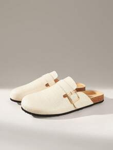 Solecia Sandal Selop Setengah Tertutup Wanita Terbaru, Bahan PU, Sepatu Nyaman, Kasual dan Serbaguna untuk Perjalanan Sehari-hari - Cangkang putih - View 6