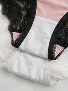 2pcs Women's Charming Black & Red Heart Lace Criss-Cross Net Rose Design Panties Wedding - Multicolor - View 6