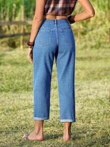 EMERY ROSE 女士度假休闲水洗锥形牛仔裤 - 藍色 - 查看 2