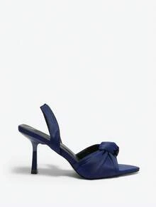 Eladyva Giày sandal cao gót nữ mũi nhọn, quai thun, thắt nút xếp ly, thanh lịch, thích hợp cho tiệc tùng, mặc hàng ngày, họp mặt, đi làm, mùa xuân/hè, màu xanh navy satin, sandal cao gót duyên dáng dành cho nữ, phù hợp với váy, đầm, đám cưới. - Màu xanh hải quân - Xem 7