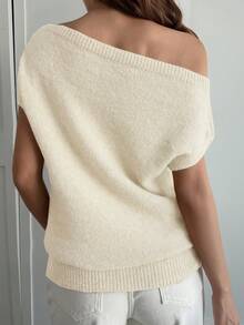 DAZY Suéter elegante de mujer con hombros asimétricos y manga corta descubierta - Blanco - Ver 3