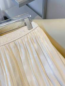 GlowEve CURVE Quần ống rộng xếp ly ánh kim lấp lánh dành cho nữ cỡ lớn, kiểu dáng thường ngày, đa năng, thích hợp mặc hàng ngày. - Màu be - Xem 7