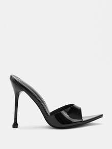 Glitzique Elegant Minimalist Pointed Toe Stiletto Heel Slide Sandals - Black - View 9