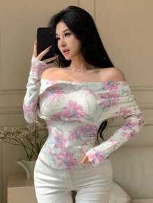 DAZY 女士优雅花卉针织毛衣，春夏款 - 白色 - 查看 10