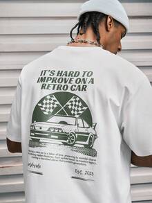 Modcrash One Wave 男士休闲百搭个性化赛车英文标语图案短袖T恤 - 白色 - 查看 3