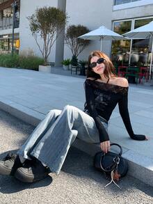 DAZY Quần jeans ống loe nữ kiểu Hàn Quốc, chất liệu có họa tiết, thích hợp cho những dịp thường ngày. - Màu xanh lam - Xem 5