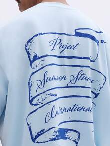 SUMWON Men's Light Blue Boxy Fit Crew Neck Short Sleeve T-Shirt With Back Graphic Print Design Casual Streetwear Style - Blue - View 6