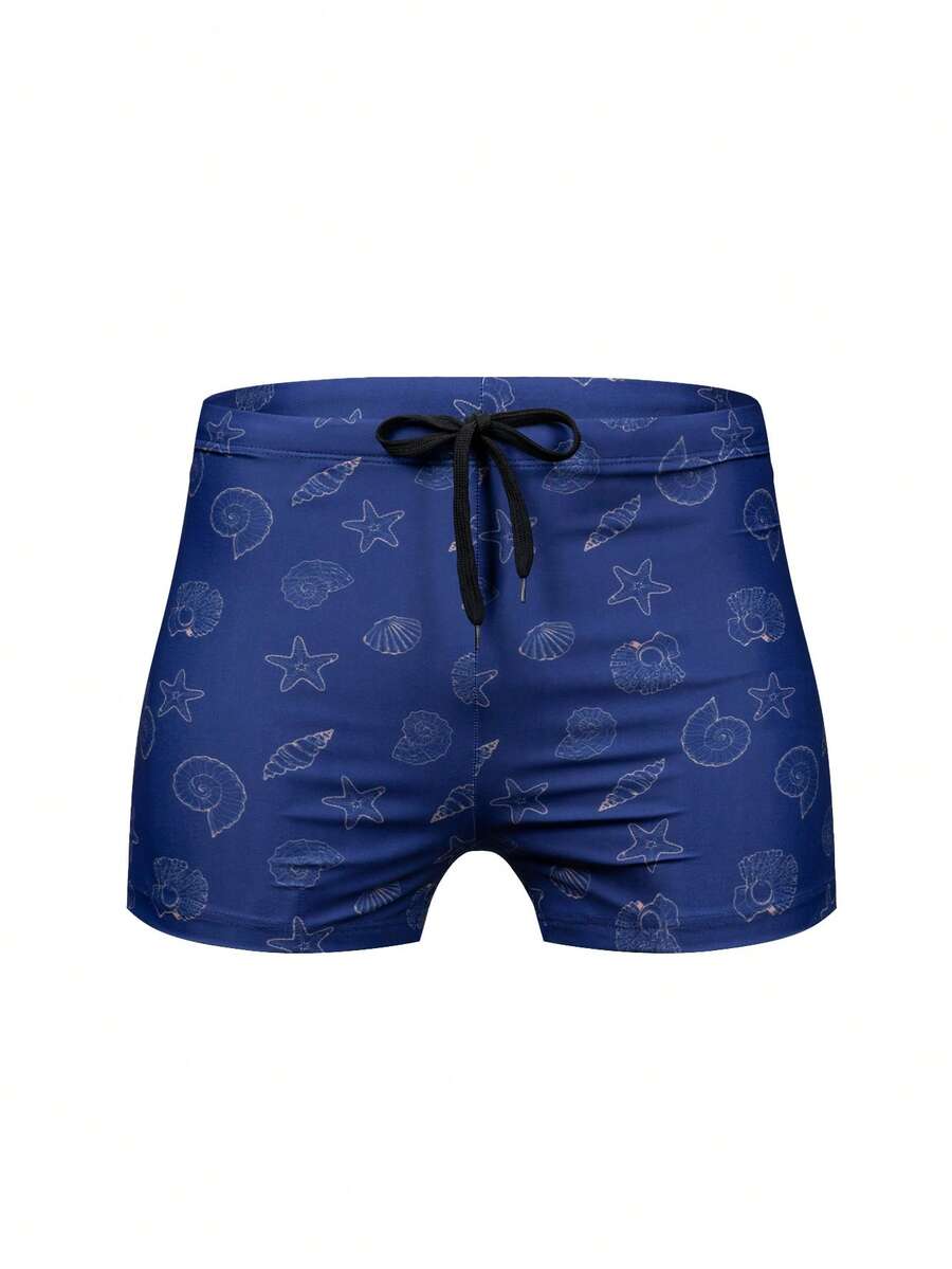 Zalmeno Bañador casual de hombre con cordón en la cintura y estampado de estrellas de mar - Azul - Ver 1