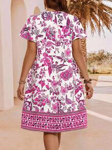 EMERY ROSE Vestido casual de vacaciones con estampado floral de talla grande - Rosa Fucsia - Ver 2